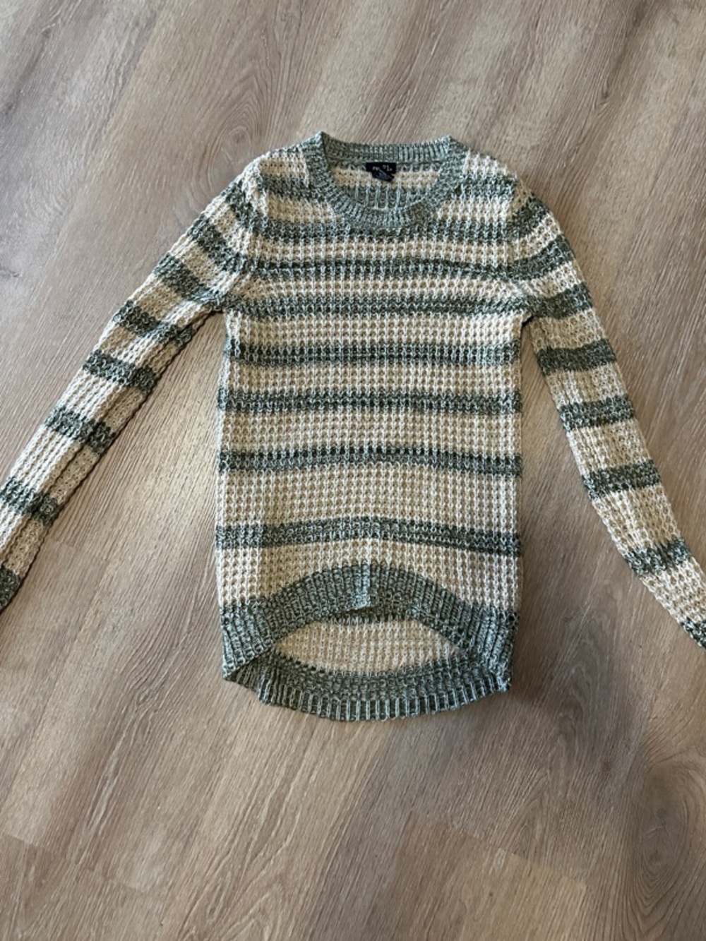 Rue21 Cream and Green Striped Crewneck Sweater